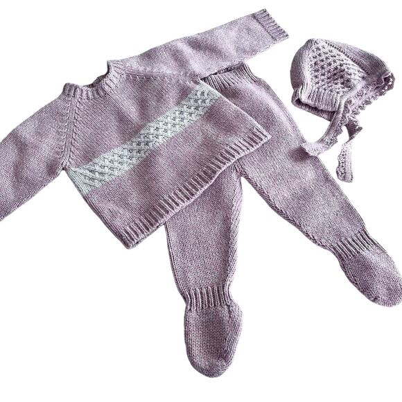 Wedoble girls wool blend sweater pants and bonnet matching set size 6 months - Picture 1 of 12